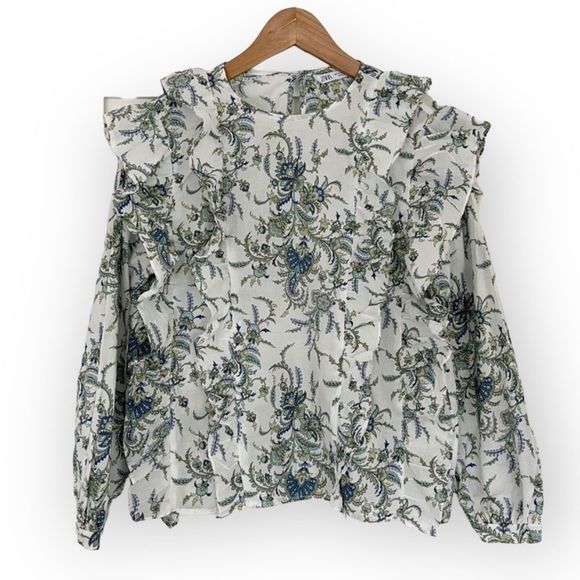 Zara Tops - Zara Green Paisley Ruffle Top